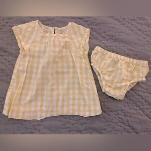 Primary Yellow White Checkered Baby Dress Bloomers Set 3-6 Months 100% Cotton